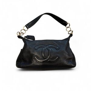 Vintage Chanel Coco Mark Shoulder Bag Black Calfskin with Gold Chain Strap